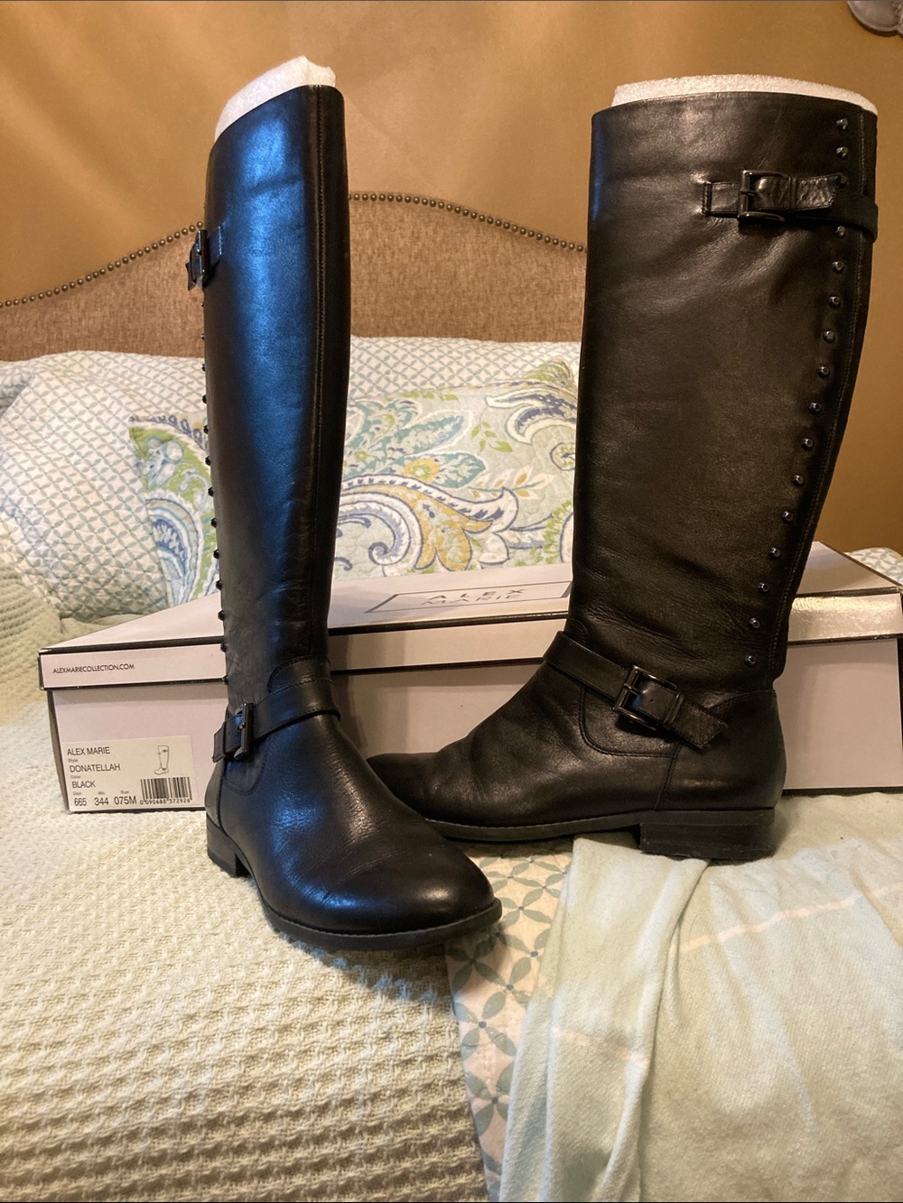 Alex Marie Black Over-the-Knee Riding Boots with Stud Detail